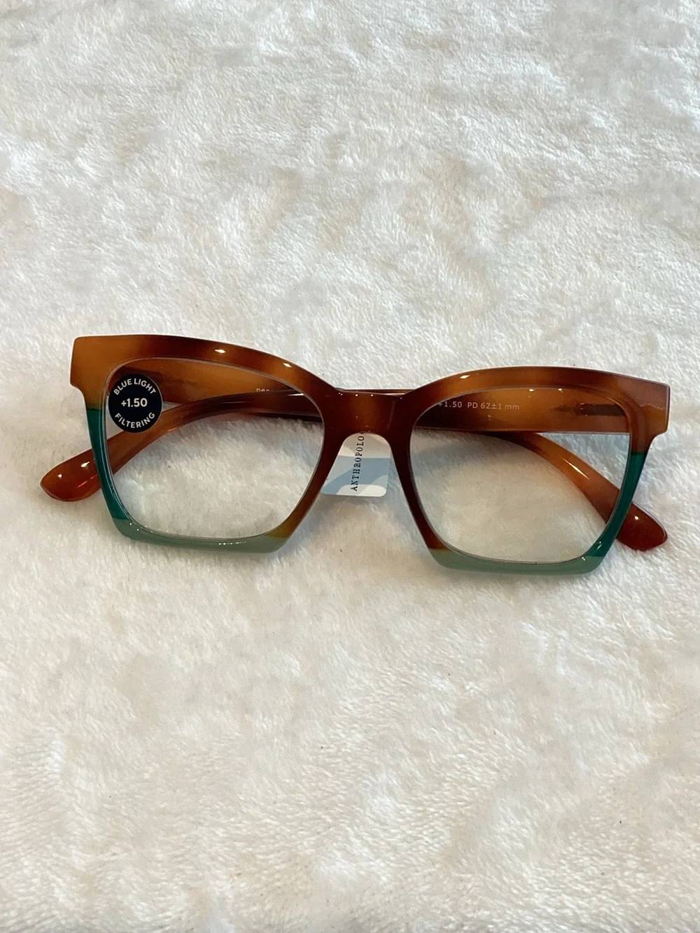 Anthropologie Readers Peepers Birdie Blue Light 1.50 Blonde Tortoise Colorblock
